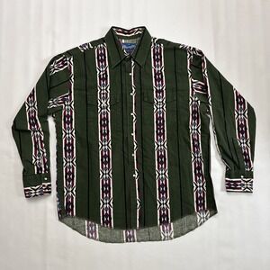 WRANGLER Western Tribal Aztec Pearl Snap Long Sleeve Shirt Men XL Vintage